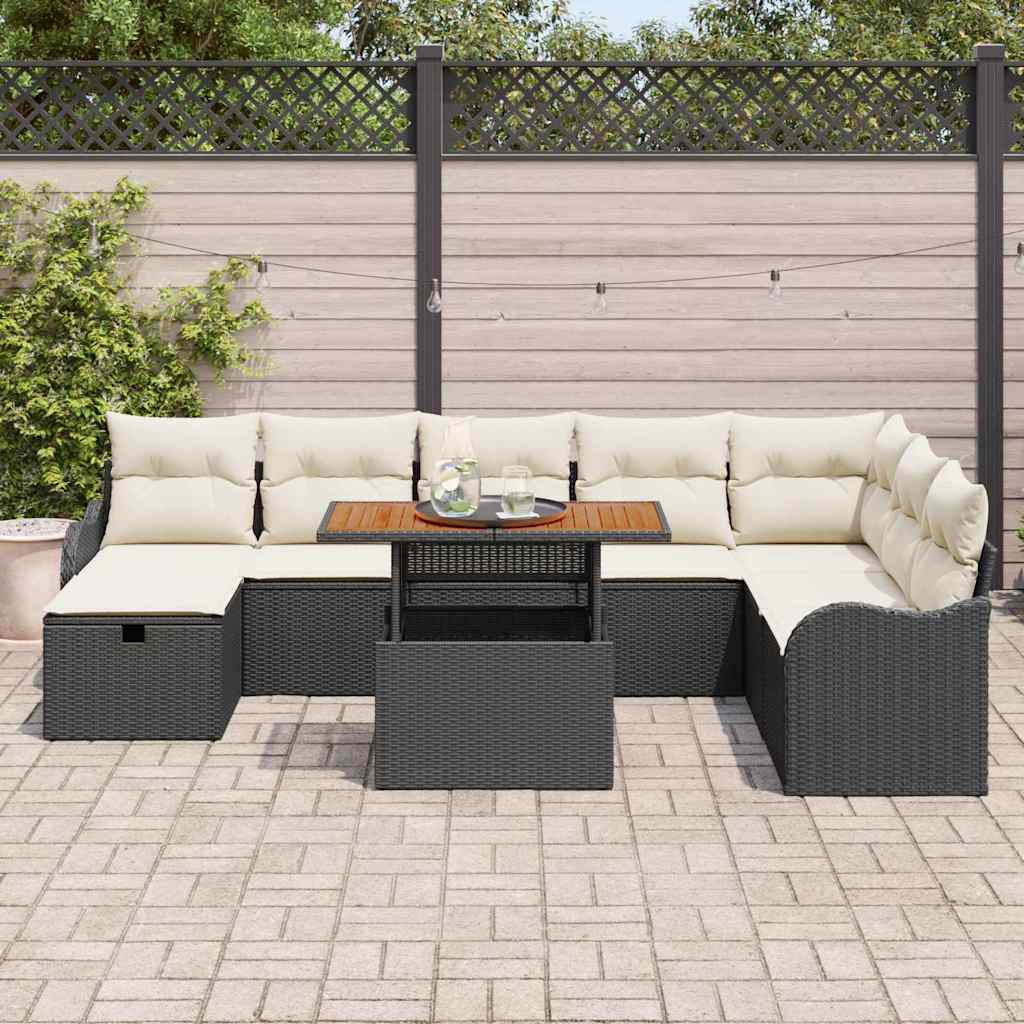 Set Divano da Giardino 9 pcs Nero polyrattan - homemem39