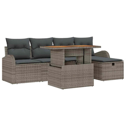 Set Divano da Giardino 6 pz Grigio polyrattan