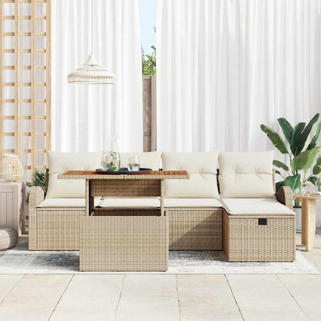 Set Divano da Giardino 6 pcs Beige polyrattan - homemem39