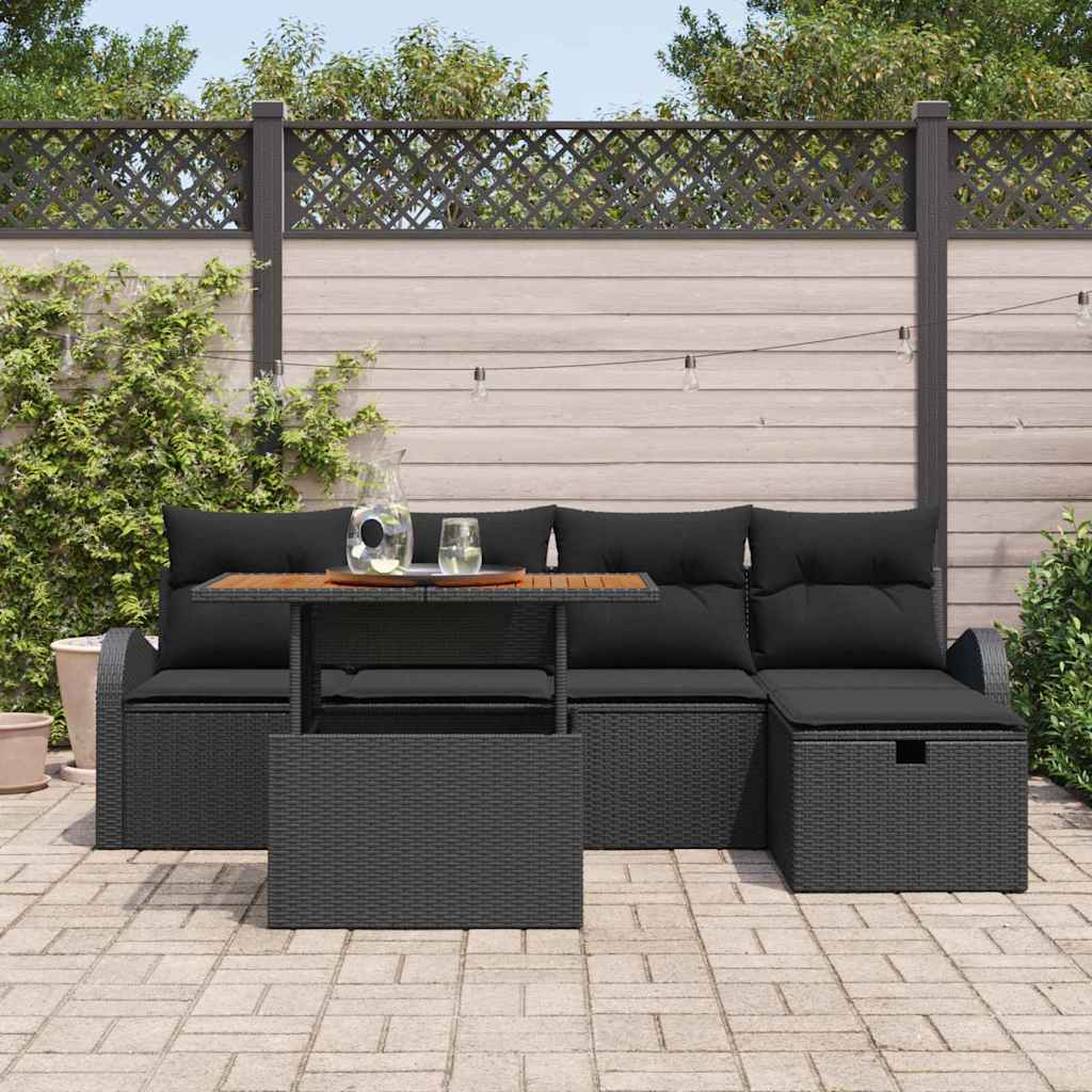 Set Divano da Giardino 6 pcs Nero polyrattan | homemem39