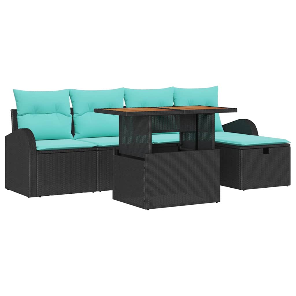 Set Divano da Giardino 6 pcs Nero polyrattan | homemem39