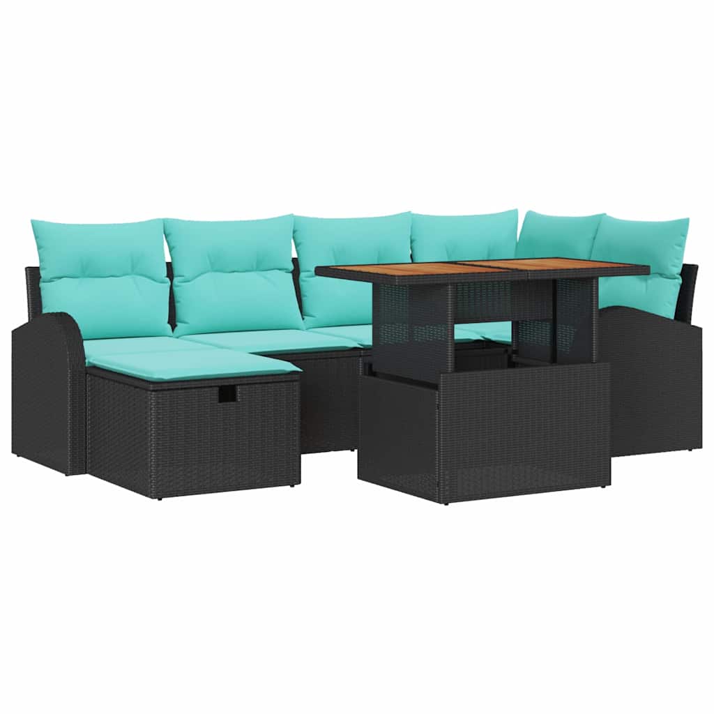 Set Divano da Giardino 7 pcs Nero polyrattan | homemem39