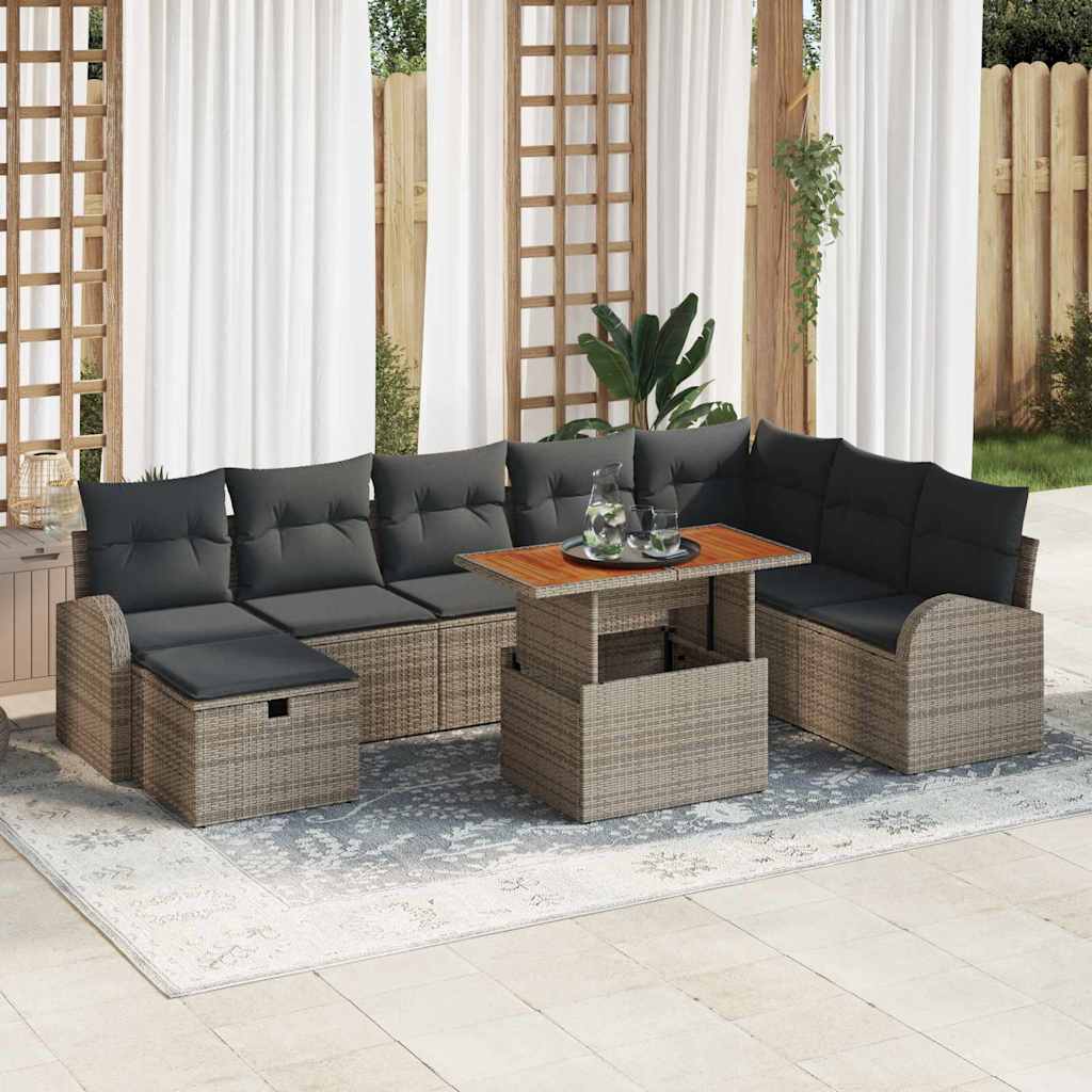 Set Divano da Giardino 9 pz Grigio polyrattan