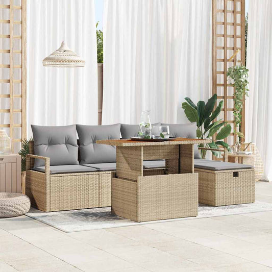 Set Divano da Giardino 6 pcs Beige polyrattan - homemem39