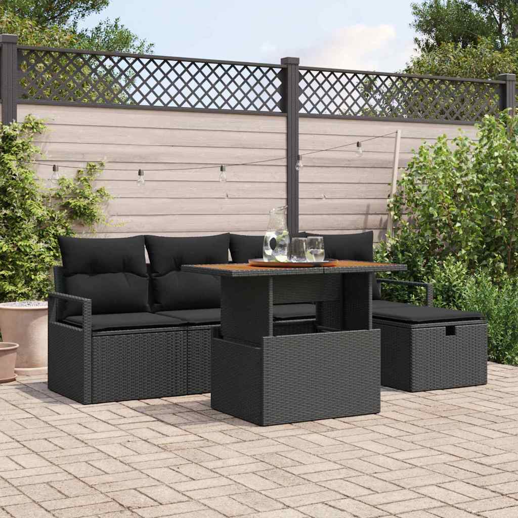 Set Divano da Giardino 6 pcs Nero polyrattan | homemem39