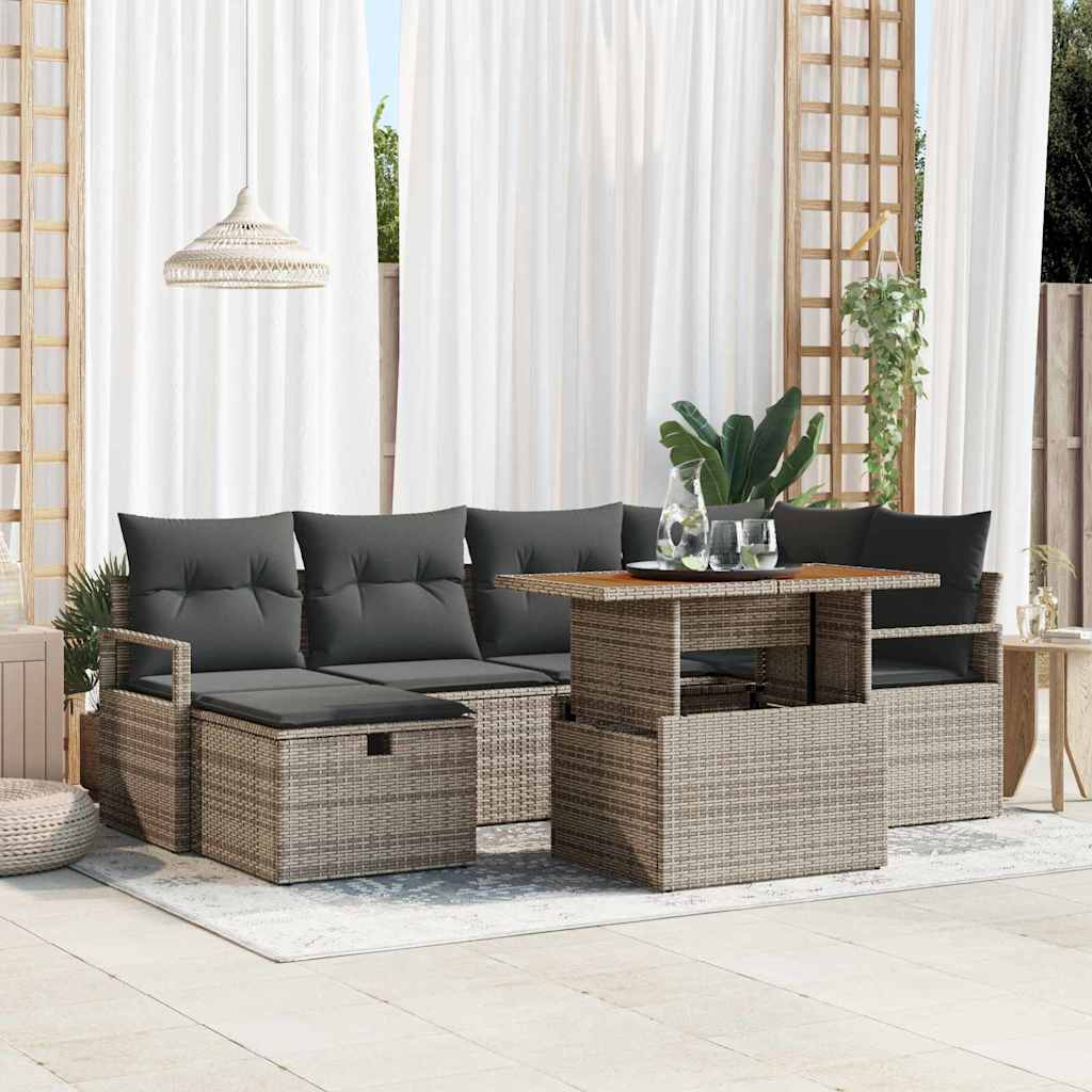 Set Divano da Giardino 7 pz Grigio polyrattan