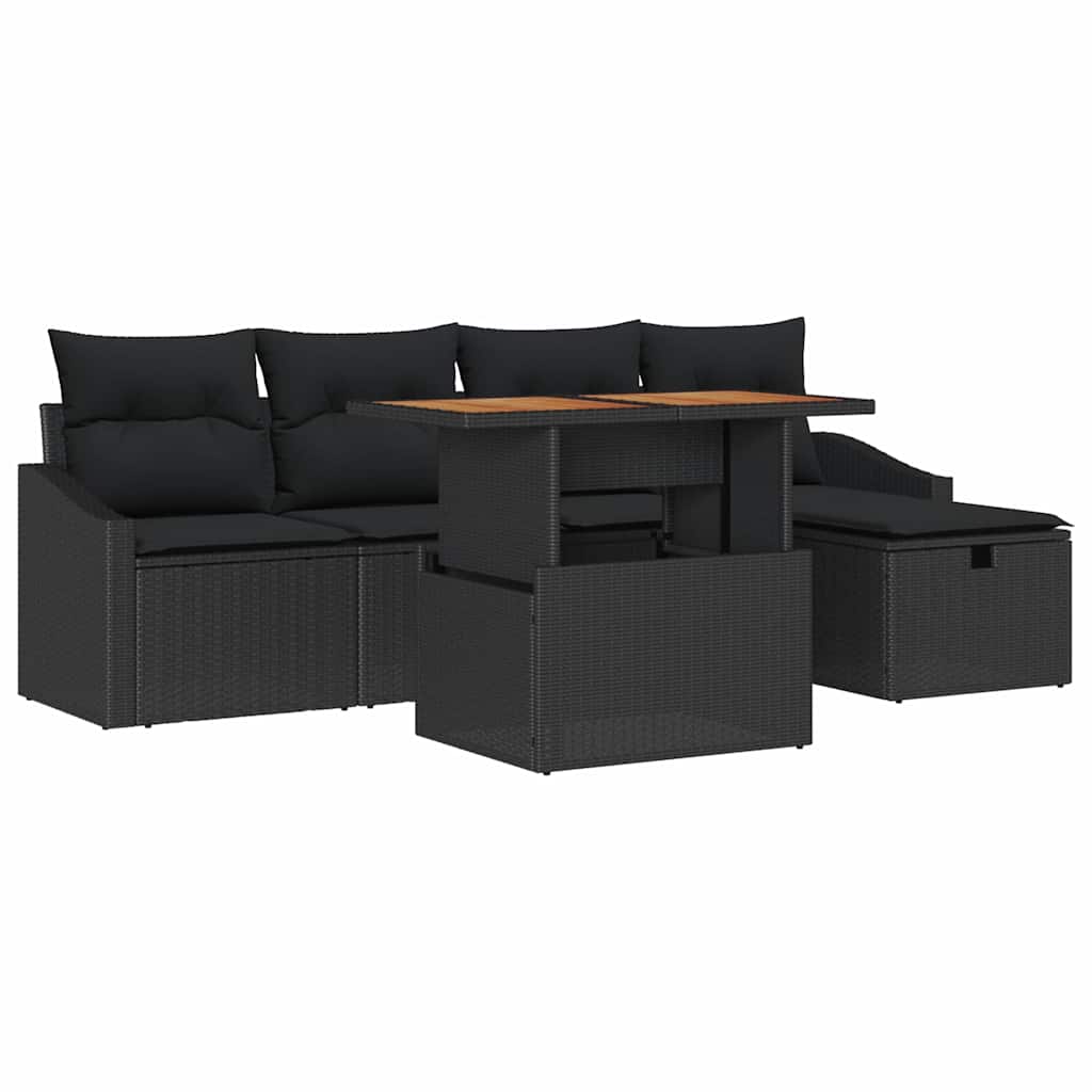 Set Divano da Giardino 6 pcs Nero polyrattan | homemem39
