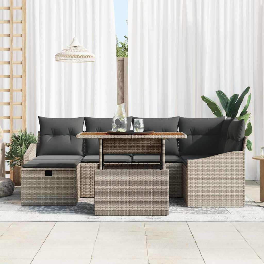 Set Divano da Giardino 7 pz Grigio polyrattan