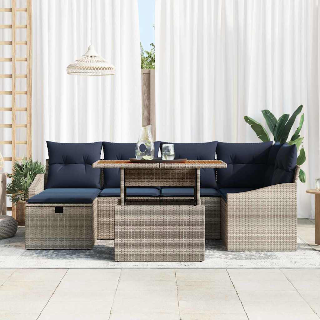 Set Divano da Giardino 7 pcs Grigio polyrattan | homemem39