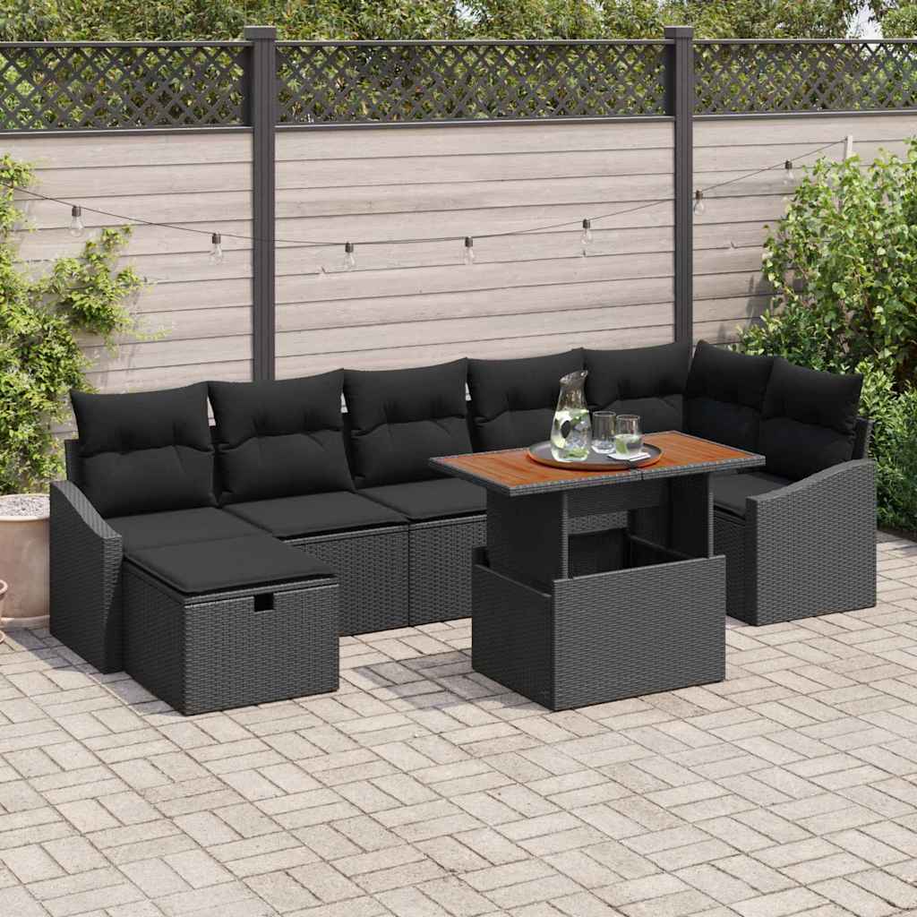 Set Divano da Giardino 8 pcs Nero polyrattan | homemem39