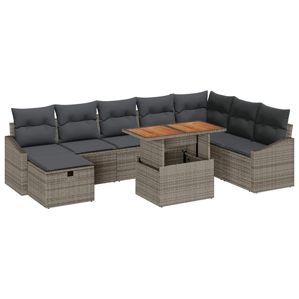 Set Divano da Giardino 9 pz Grigio polyrattan | homemem39