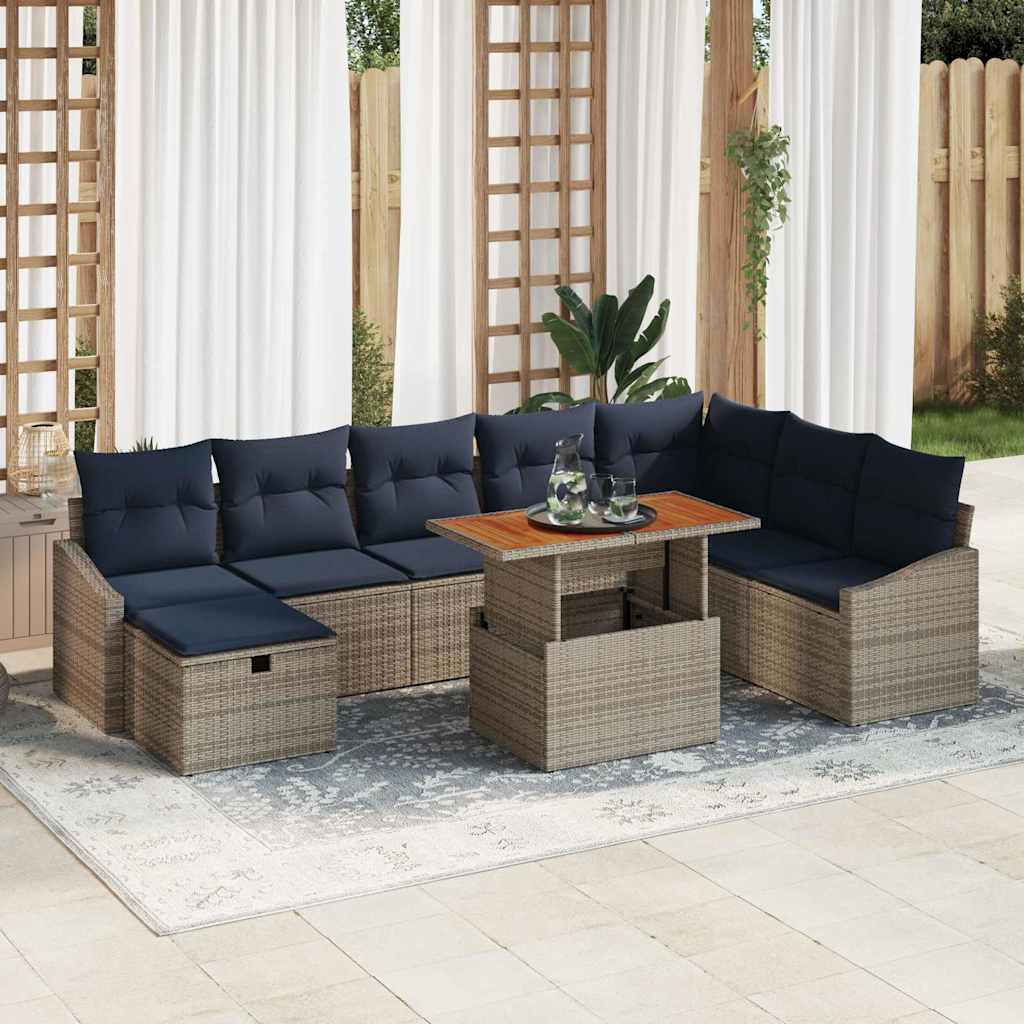 Set Divano da Giardino 9 pcs Grigio polyrattan | homemem39