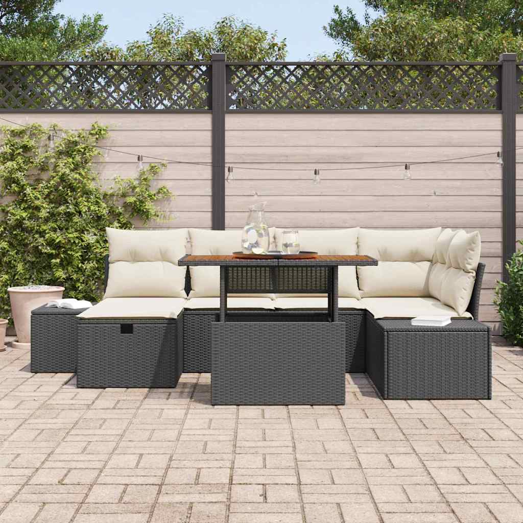 Set Divano da Giardino 7 pcs Nero polyrattan - homemem39