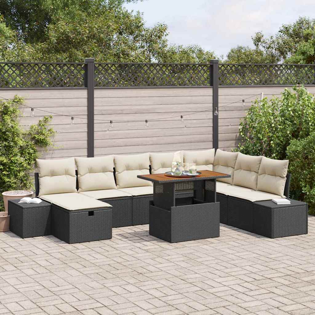 Set Divano da Giardino con archiviazione 9 pcs Nero Poly Rattan - homemem39