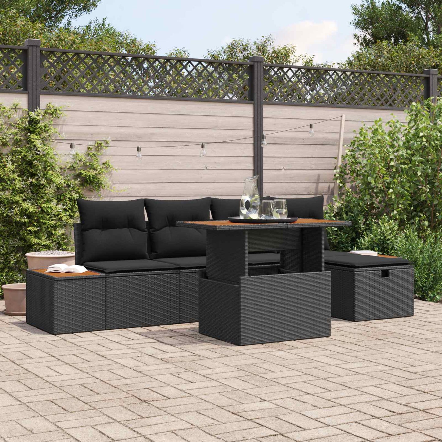 Set Divano da Giardino 6 pcs Nero polyrattan | homemem39