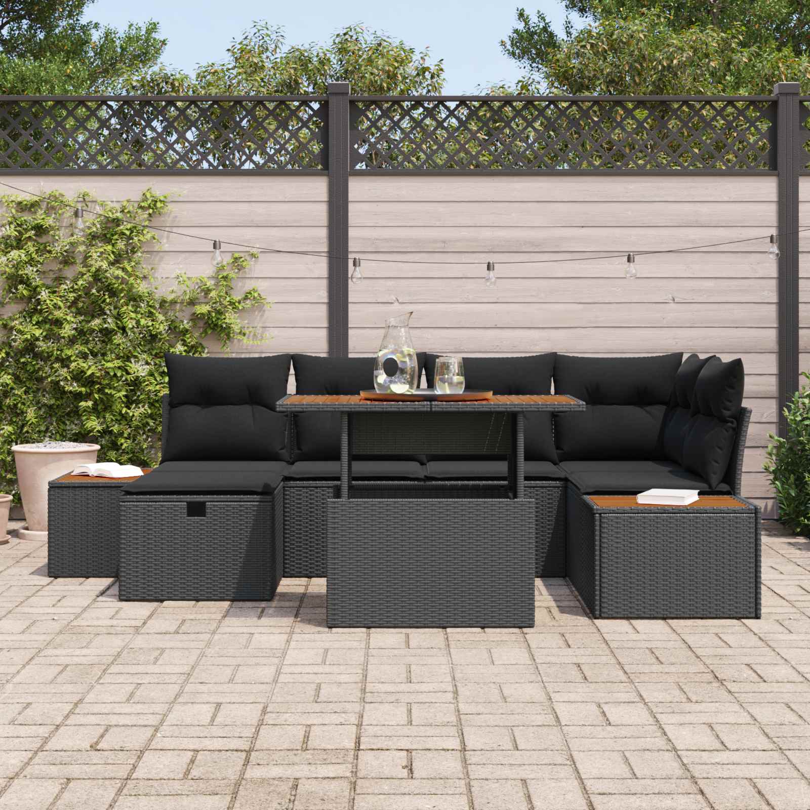 Set Divano da Giardino 7 pcs Nero polyrattan | homemem39