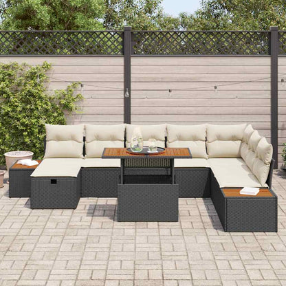 Set Divano da Giardino con cuscino 9 pcs Nero polyrattan | homemem39