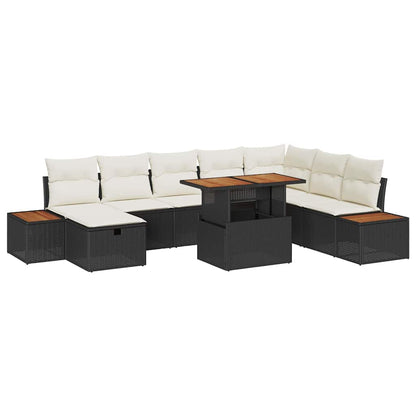 Set Divano da Giardino con cuscino 9 pcs Nero polyrattan | homemem39