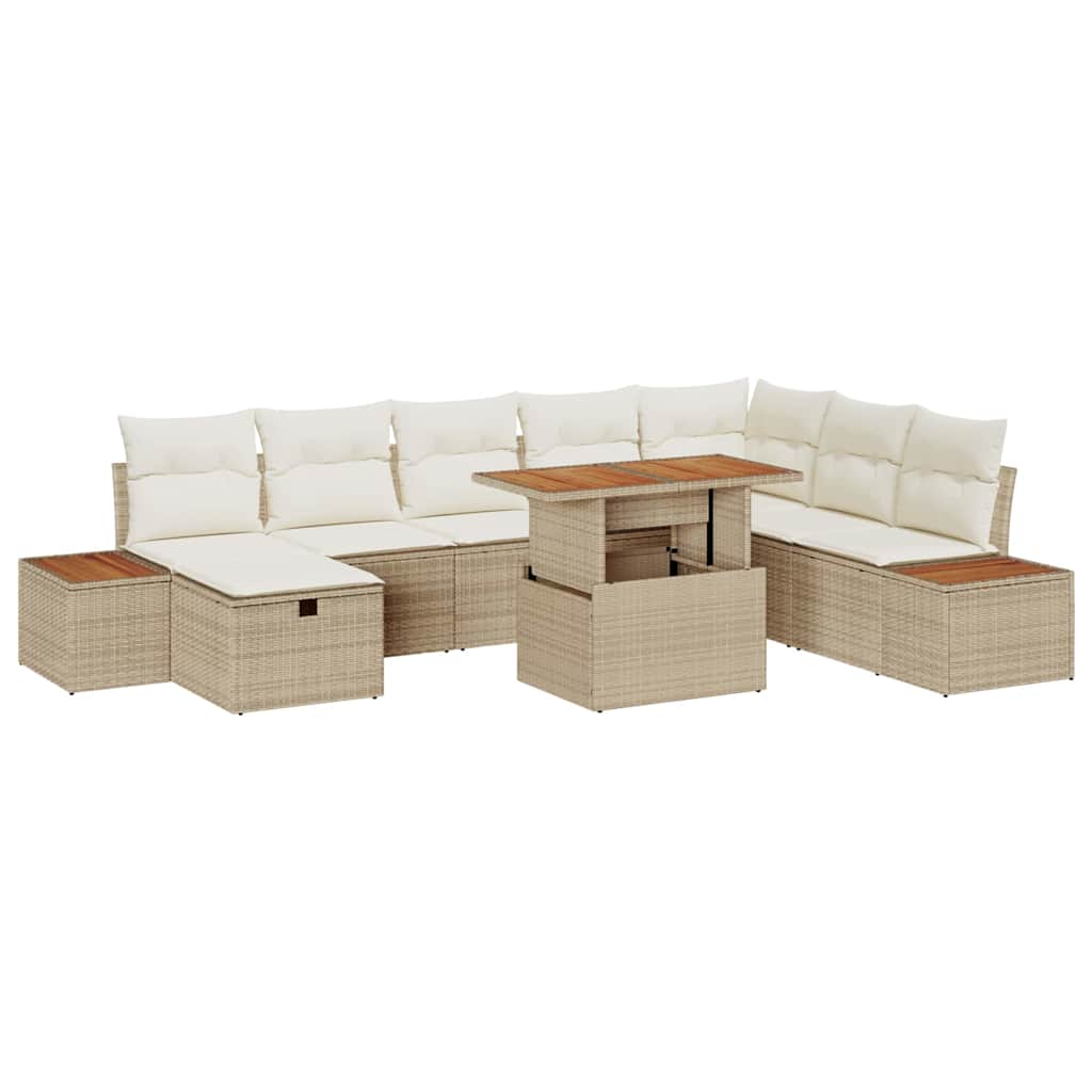 Set di divani con cuscino 9 pcs Beige polyrattan - homemem39
