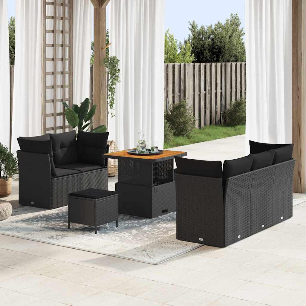 Set Divano da Giardino 8 pcs Nero polyrattan