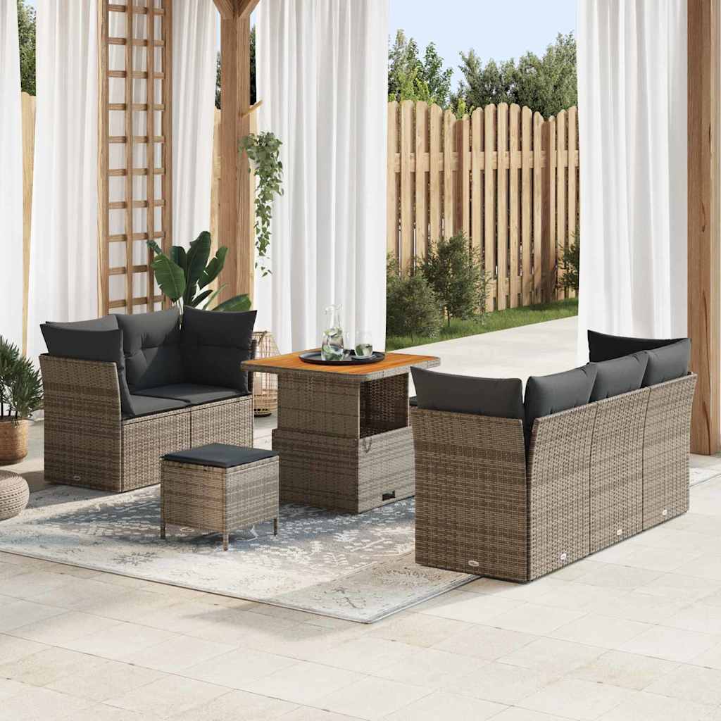 Set Divano da Giardino con cuscino 8 pcs Grigio polyrattan | homemem39