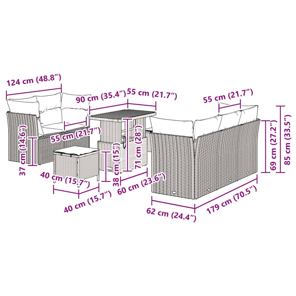Set Divano da Giardino 8 pcs Beige polyrattan - homemem39