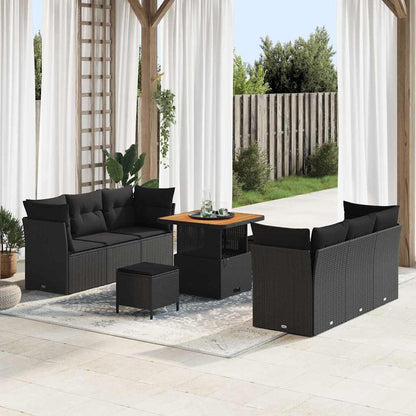 Set Divano da Giardino 9 pcs Nero polyrattan