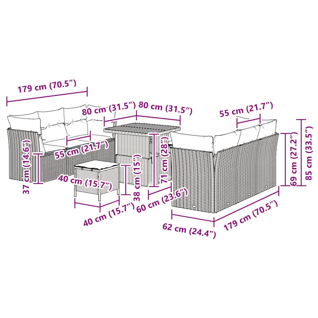Set Divano da Giardino 9 pcs Nero polyrattan - homemem39