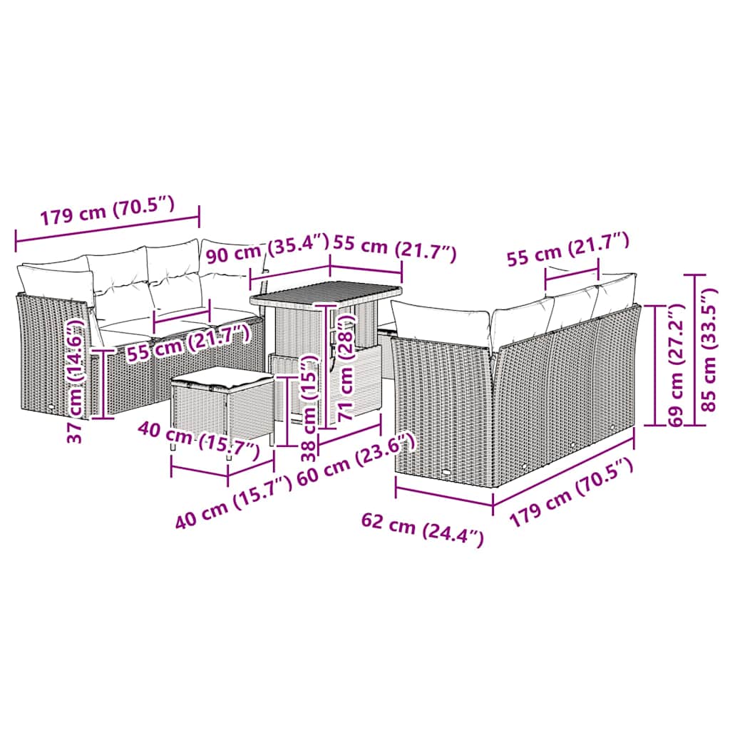 Set Divano da Giardino 9 pcs Beige polyrattan - homemem39