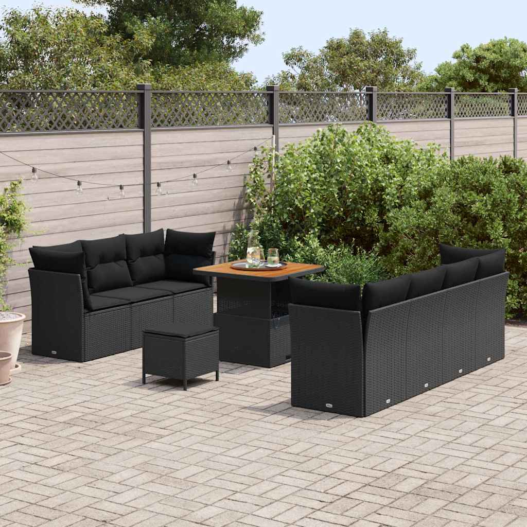 Set Divano da Giardino 10 pcs Nero polyrattan