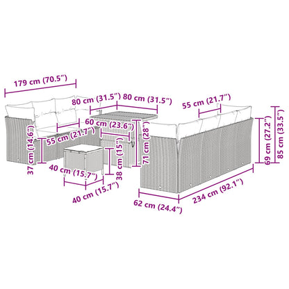 Set Divano da Giardino 10 pcs Nero polyrattan