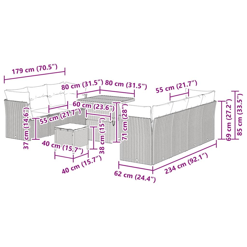 Set Divano da Giardino 10 pcs Beige polyrattan - homemem39