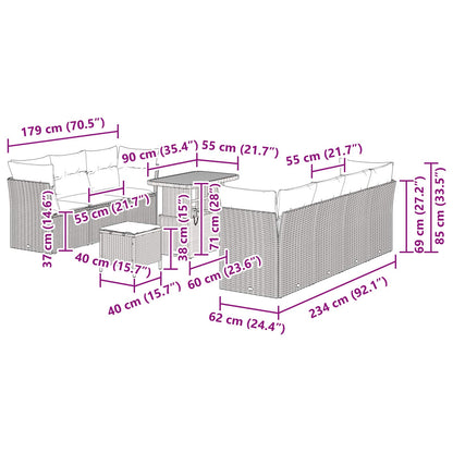 Set Divano da Giardino con cuscino 10 pcs Nero polyrattan