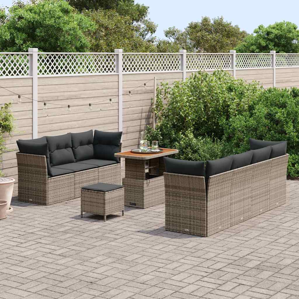 Set Divano da Giardino 10 pcs Grigio polyrattan - homemem39