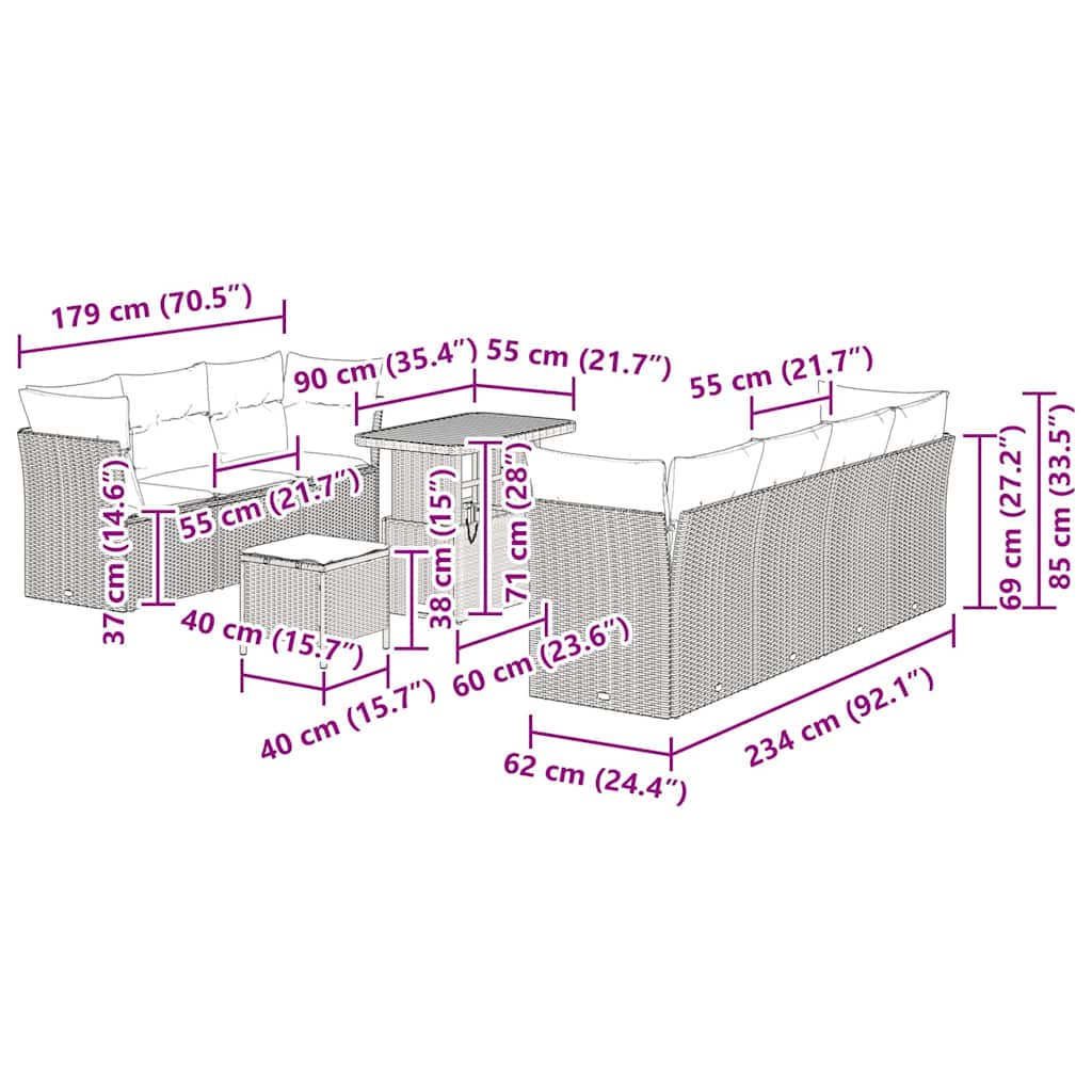 Set Divano da Giardino 10 pcs Grigio polyrattan - homemem39