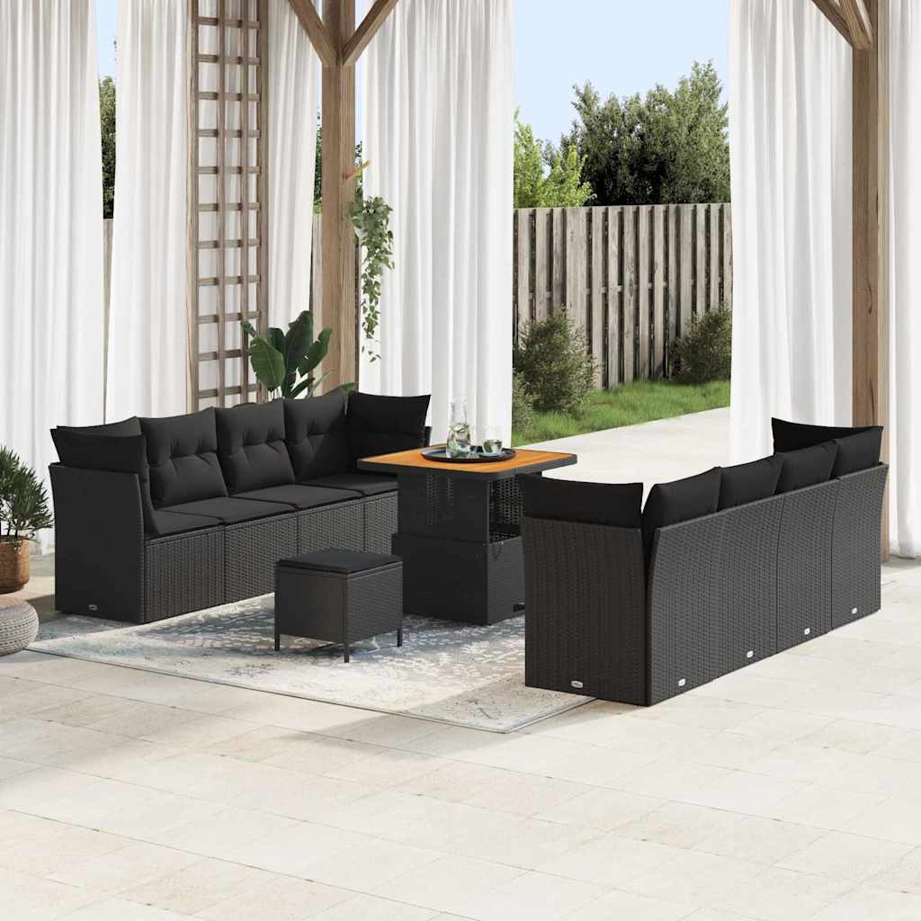 Set Divano da Giardino 11 pcs Nero polyrattan