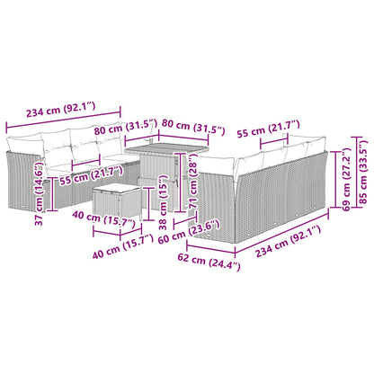 Set Divano da Giardino 11 pcs Nero polyrattan
