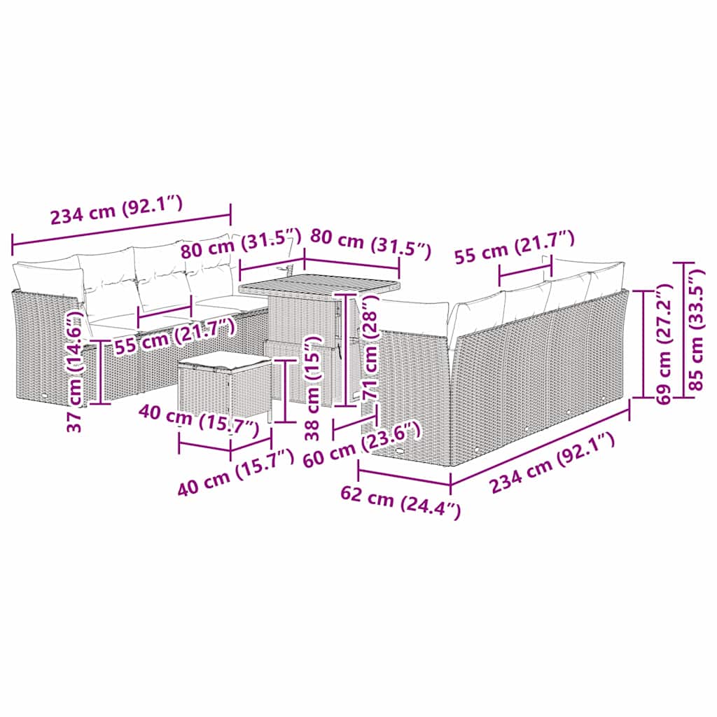 Set Divano da Giardino 11 pcs Grigio polyrattan | homemem39