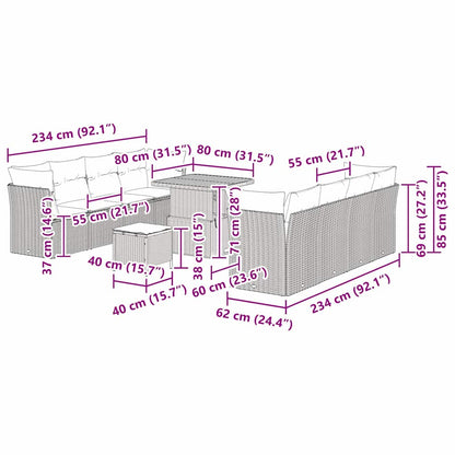 Set Divano da Giardino 11 pcs Grigio polyrattan | homemem39