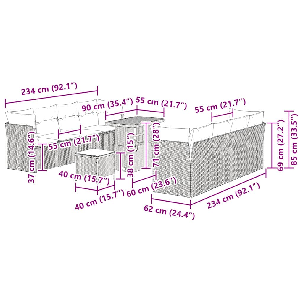Set Divano da Giardino 11 pcs Grigio polyrattan - homemem39