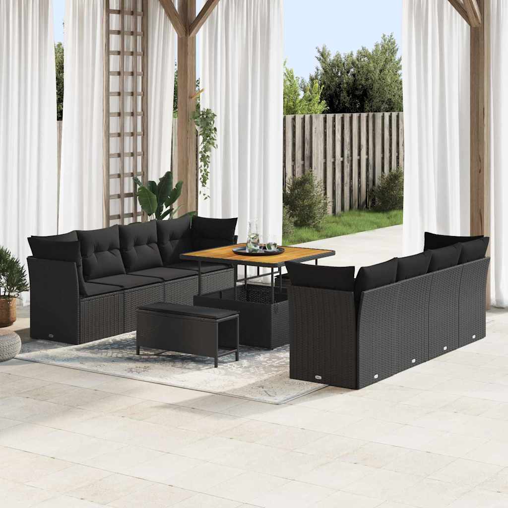 Set Divano da Giardino 11 pcs Nero polyrattan