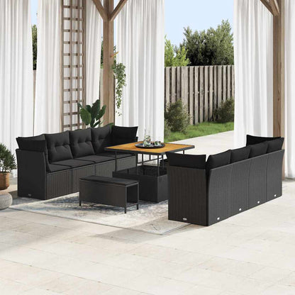 Set Divano da Giardino 11 pcs Nero polyrattan