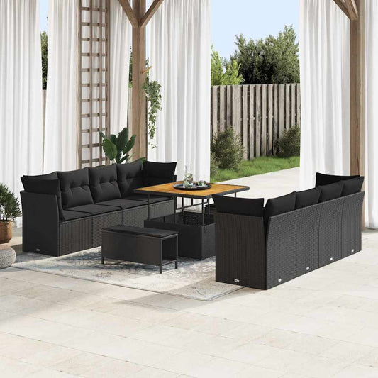 Set Divano da Giardino 11 pcs Nero polyrattan