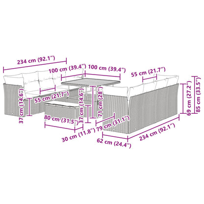 Set Divano da Giardino 11 pcs Nero polyrattan