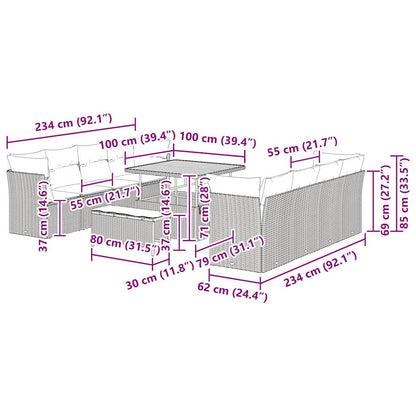 Set Divano da Giardino 11 pcs Grigio polyrattan - homemem39