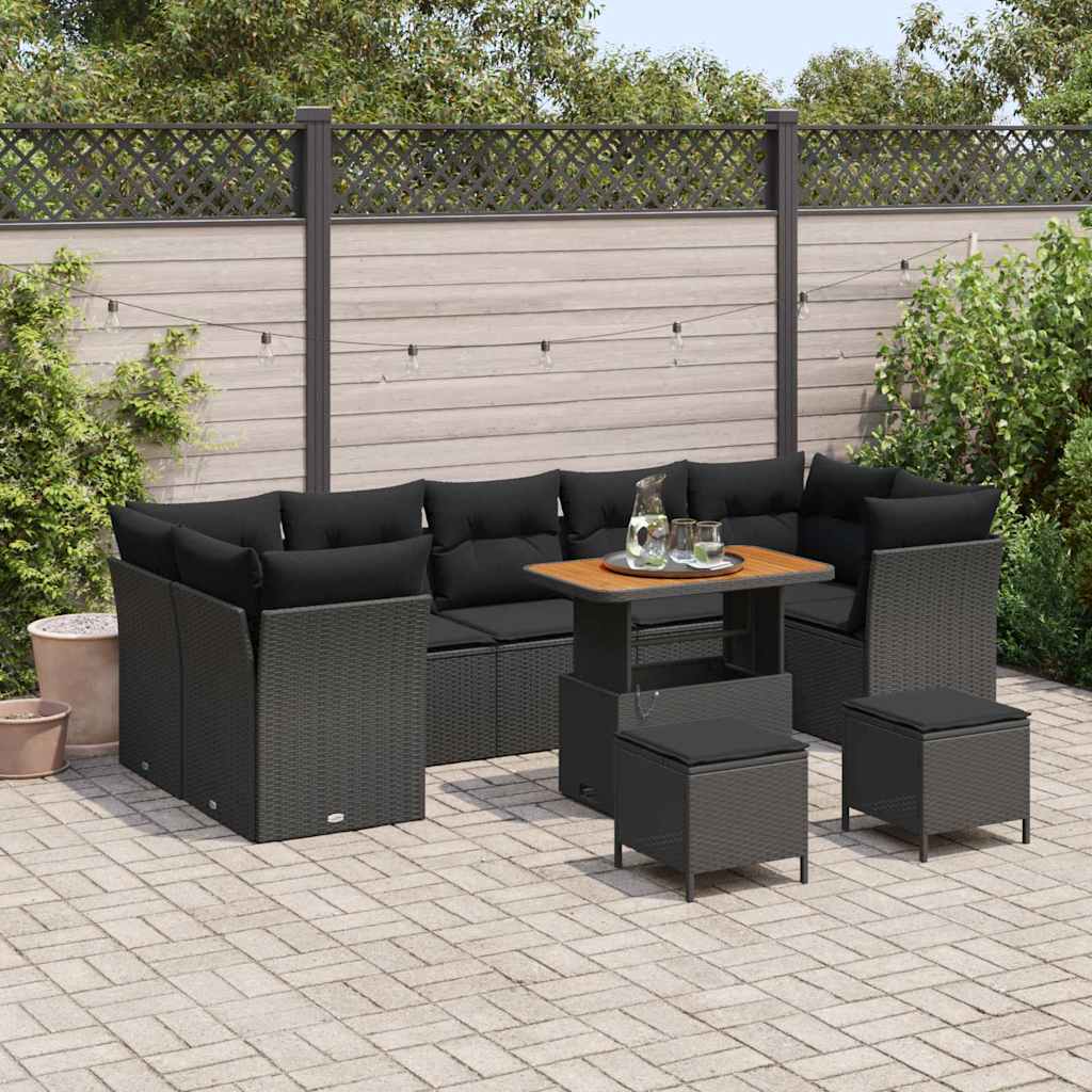 Set Divano da Giardino 10 pcs Nero polyrattan