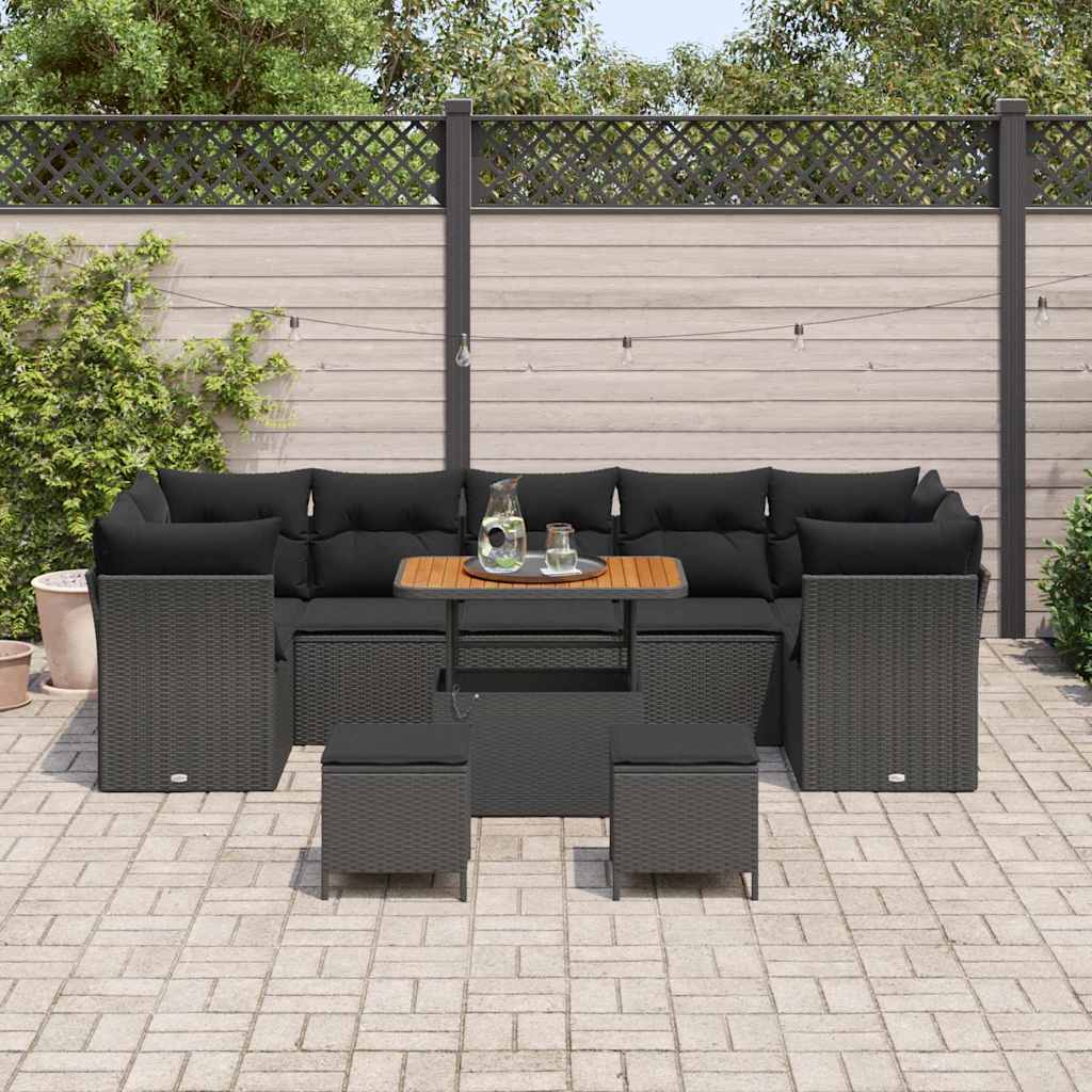 Set Divano da Giardino 10 pcs Nero polyrattan