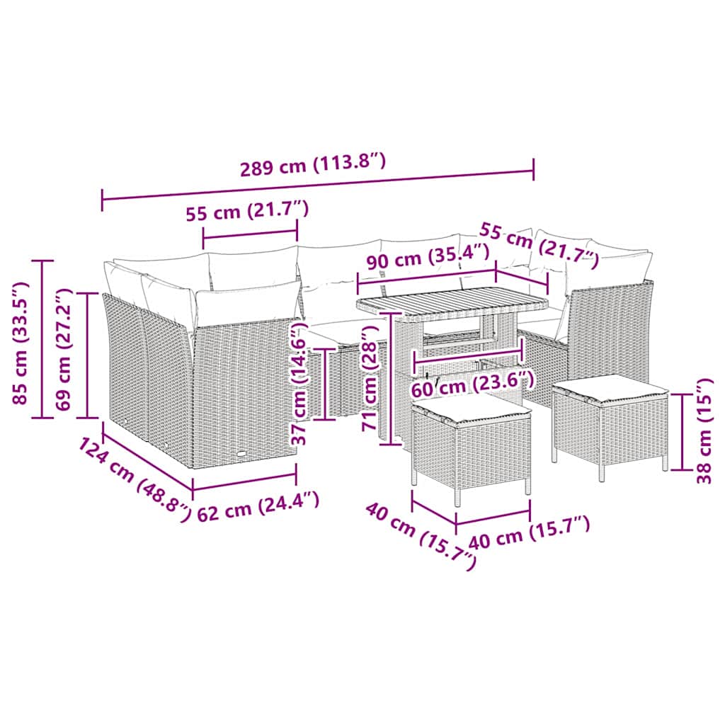 Set Divano da Giardino 10 pcs Nero polyrattan - homemem39