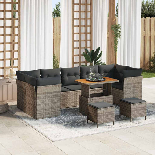 Set Divano da Giardino 10 pcs Grigio polyrattan - homemem39