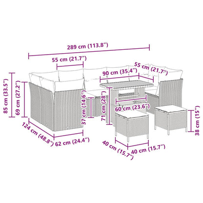 Set Divano da Giardino 10 pcs Grigio polyrattan - homemem39